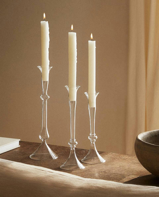 RAISED DESIGN GLASS CANDLESTICK